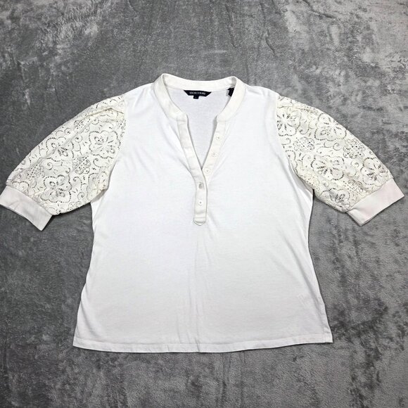 Veronica Beard Top Womens XL White Coralee Lace Puff Sleeve Henley Blouse - Picture 1 of 7